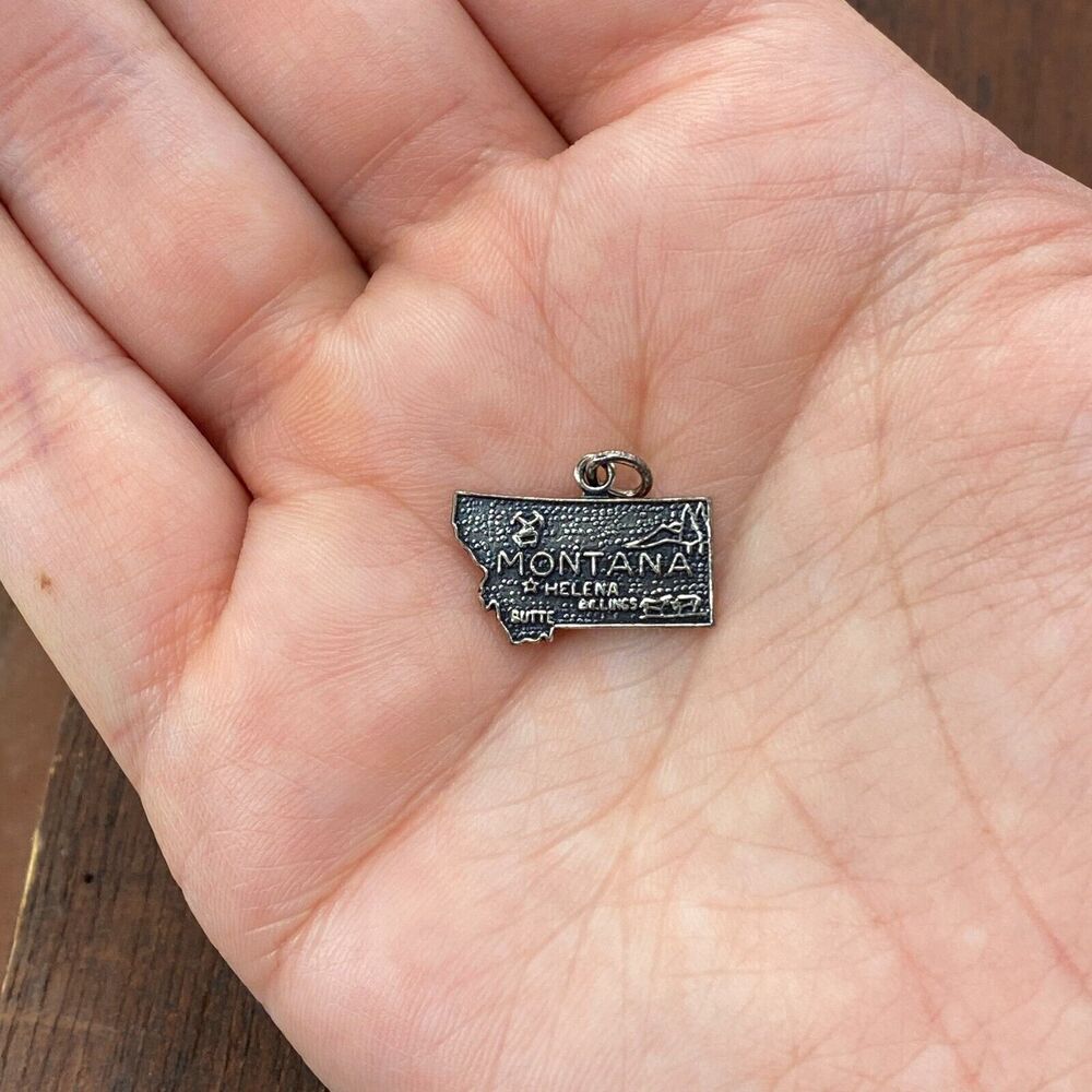 Vintage 925 Sterling Silver "Montana" State Map Pendant Bracelet Charm